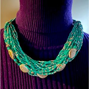 Turquoise layered, beaded necklace